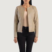 
Elixir Beige Collarless Leather Jacket in Beige Sheepskin Leather - Vue de face & silhouette ajustée | Acheter en ligne