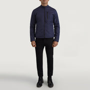 Elliot Bleu Lightweight Veste en Cuir pour Homme - Vue de profil avec coupe de manche ergonomique