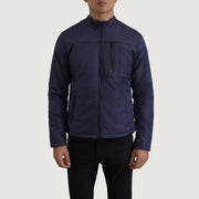 Vue détaillée of Classic Collar &amp; Zipper Hardware on Elliot Bleu Lightweight Veste en Cuir pour Homme