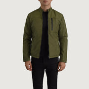 Elliot Vert Lightweight Veste en Cuir pour Homme in Green Full-Grain Leather - Vue de face &amp; silhouette ajustée | Acheter en ligne