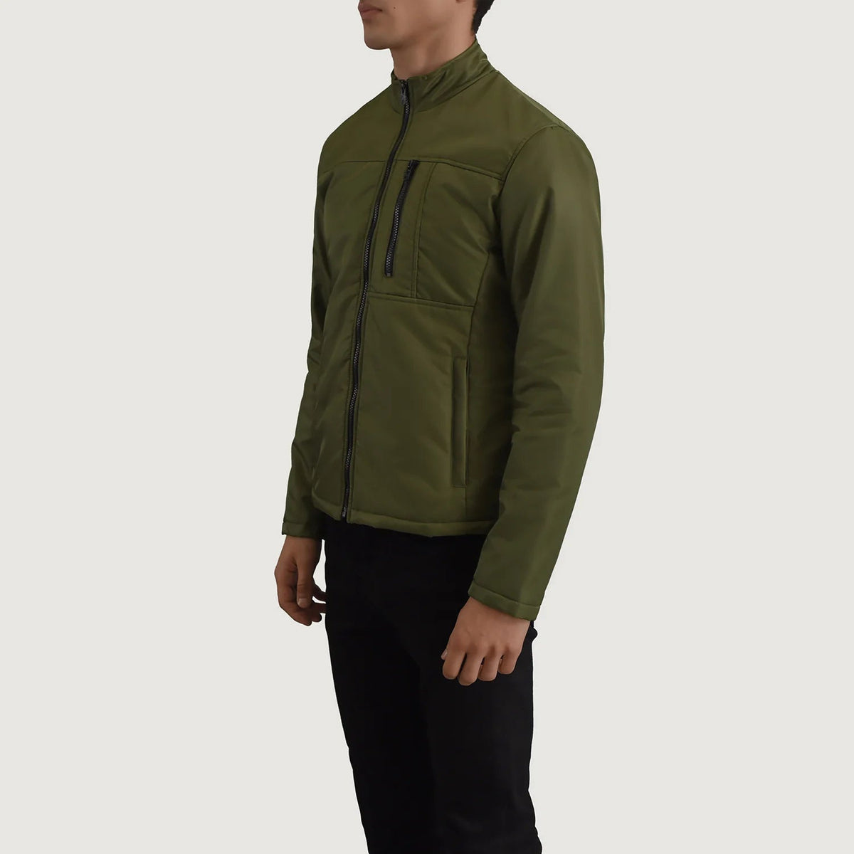 Green Full-Grain Leather Winter Jacket - Vue de dos avec coupe ajustée aux épaules &amp; ourlet soigné