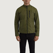 Vue détaillée of Classic Collar &amp; Zipper Hardware on Elliot Vert Lightweight Veste en Cuir pour Homme