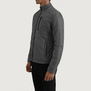 Grey Full-Grain Leather Winter Jacket - Vue de dos avec coupe ajustée aux épaules &amp; ourlet soigné
