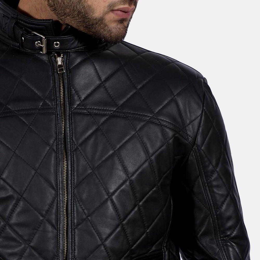 
Equilibrium Noir Veste en Cuir pour Homme - Vue de profil mettant en valeur la coupe de manche ergonomique