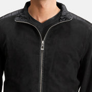 
Vue détaillée of High Neck & Zipper Hardware on Ethan Hybrid Suede Blouson Bombardier en Cuir pour Homme