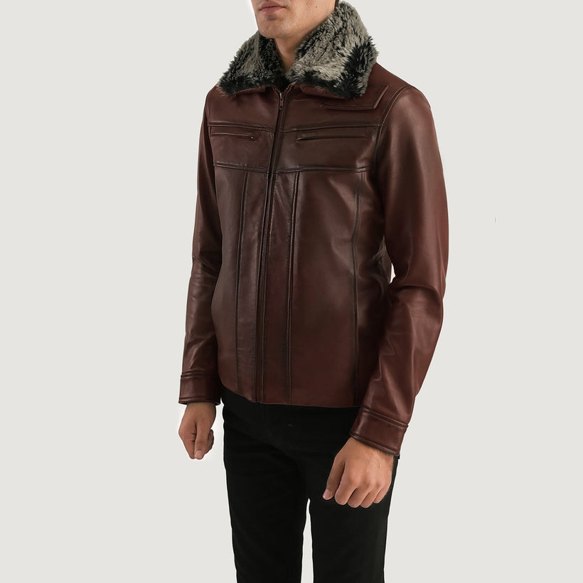 Evan Hart Fur Marron Veste en Cuir pour Homme