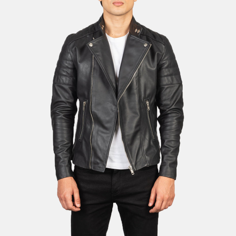 Faisor Moka Veste Motard en Cuir pour Homme
