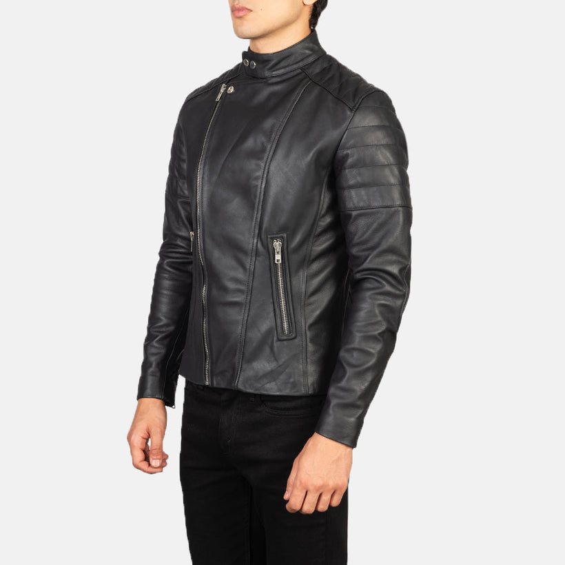 Faisor Moka Veste Motard en Cuir pour Homme
