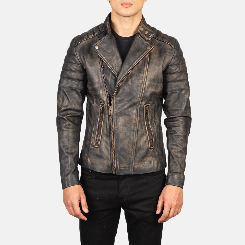 Faisor Mocha Veste Motard en Cuir pour Homme – Vue produit alternative 1