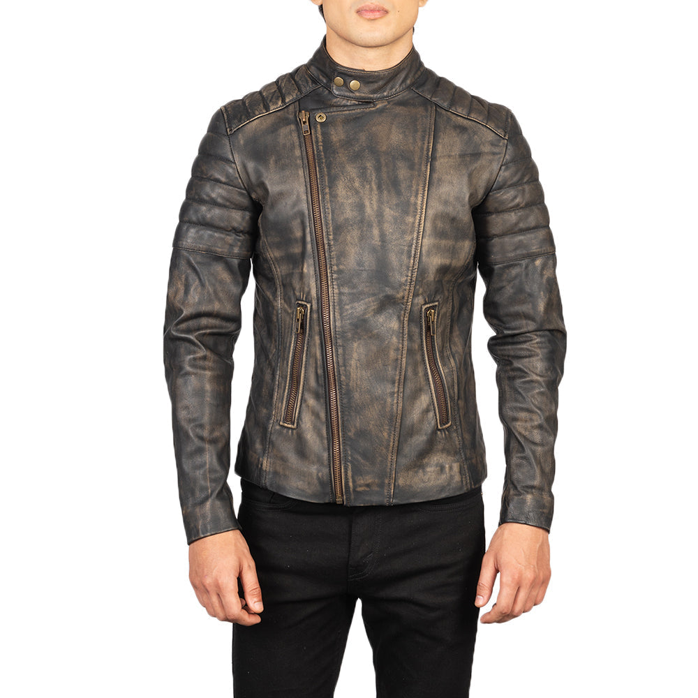 Faisor Mocha Veste Motard en Cuir pour Homme – Vue produit alternative 4