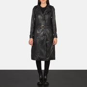 
Fixon Hooded Noir Trench-coat en Cuir pour Femme - Vue de profil mettant en valeur la coupe de manche ergonomique