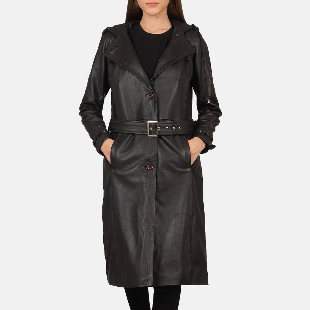
Fixon Hooded Marron Trench-coat en Cuir pour Femme in Brown Sheepskin Leather - Vue de face & silhouette ajustée | Acheter en ligne