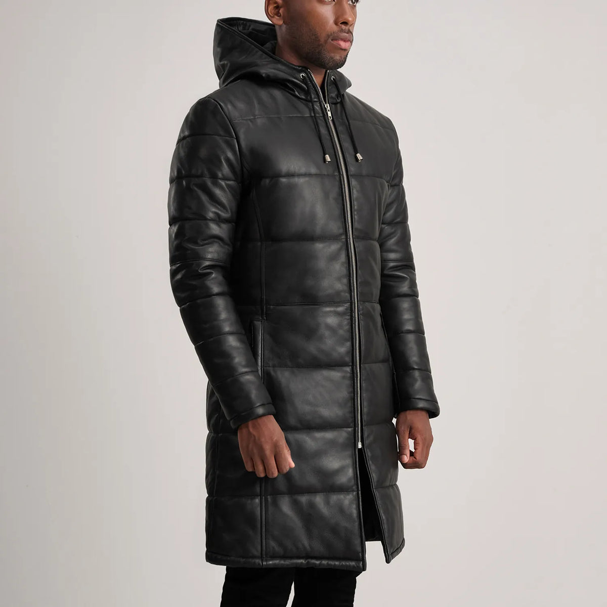 
Tan Brown Sheepskin Leather Hooded Jacket - Vue arrière montrant la carrure ajustée et l'ourlet net