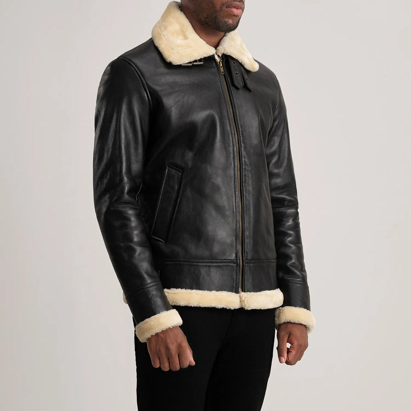Francis B-3 Noir Blouson Bomber en Cuir pour Homme