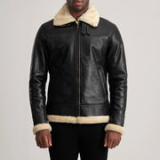 
Vue détaillée of Buckled Collar & Zipper Hardware on Francis B-3 Black Leather Bomber Jacket