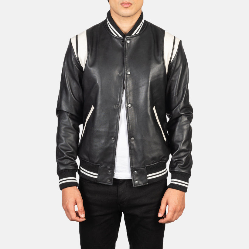 [FS] Dantee Noir Leather Varsity Veste en Cuir pour Homme