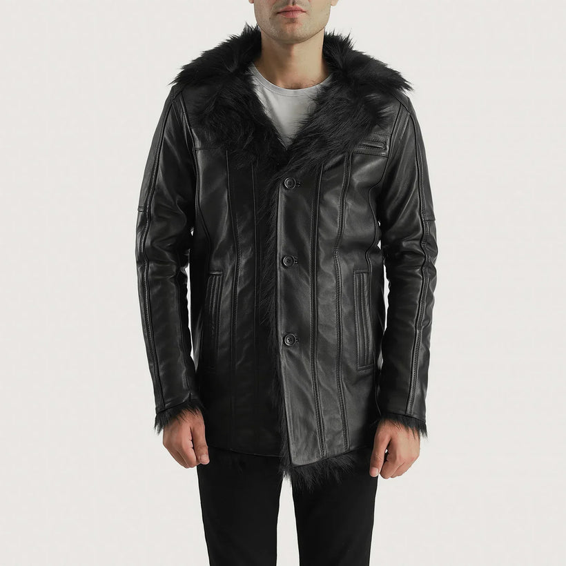 Furcliff Noir Manteau en Cuir pour Homme
