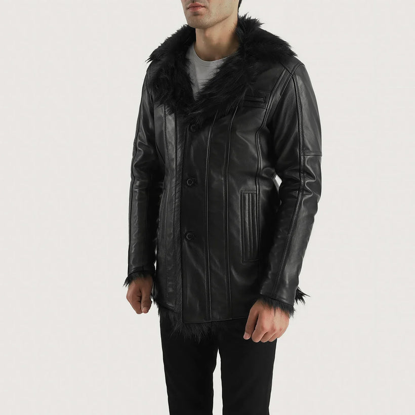 Furcliff Noir Manteau en Cuir pour Homme