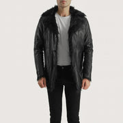 
Furcliff Noir Manteau en Cuir pour Homme - Vue de profil mettant en valeur la coupe de manche ergonomique