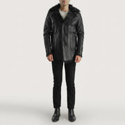 
Vue détaillée of Notch & Button Hardware on Furcliff Noir Manteau en Cuir pour Homme