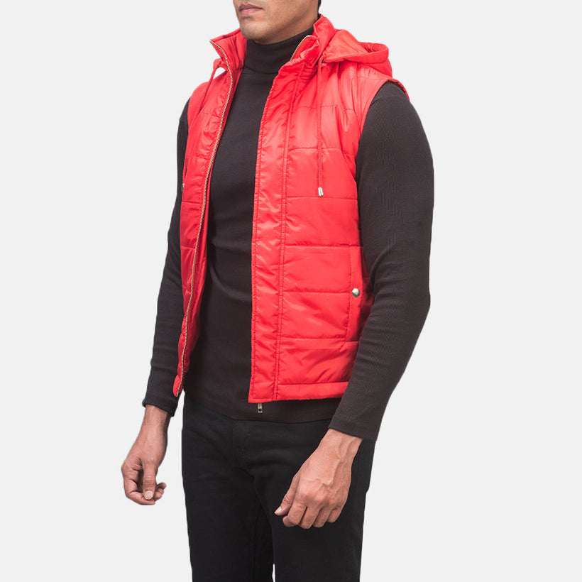 Fuston Rouge Doudoune sans manches à capuche pour Homme