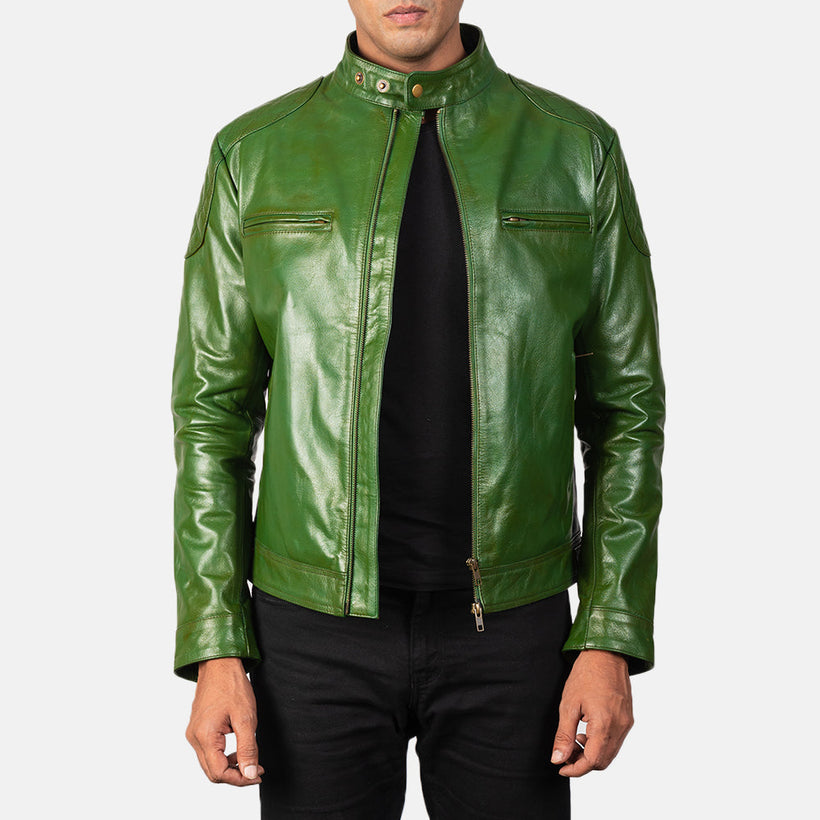 Gatsby Vert Veste Motard en Cuir pour Homme