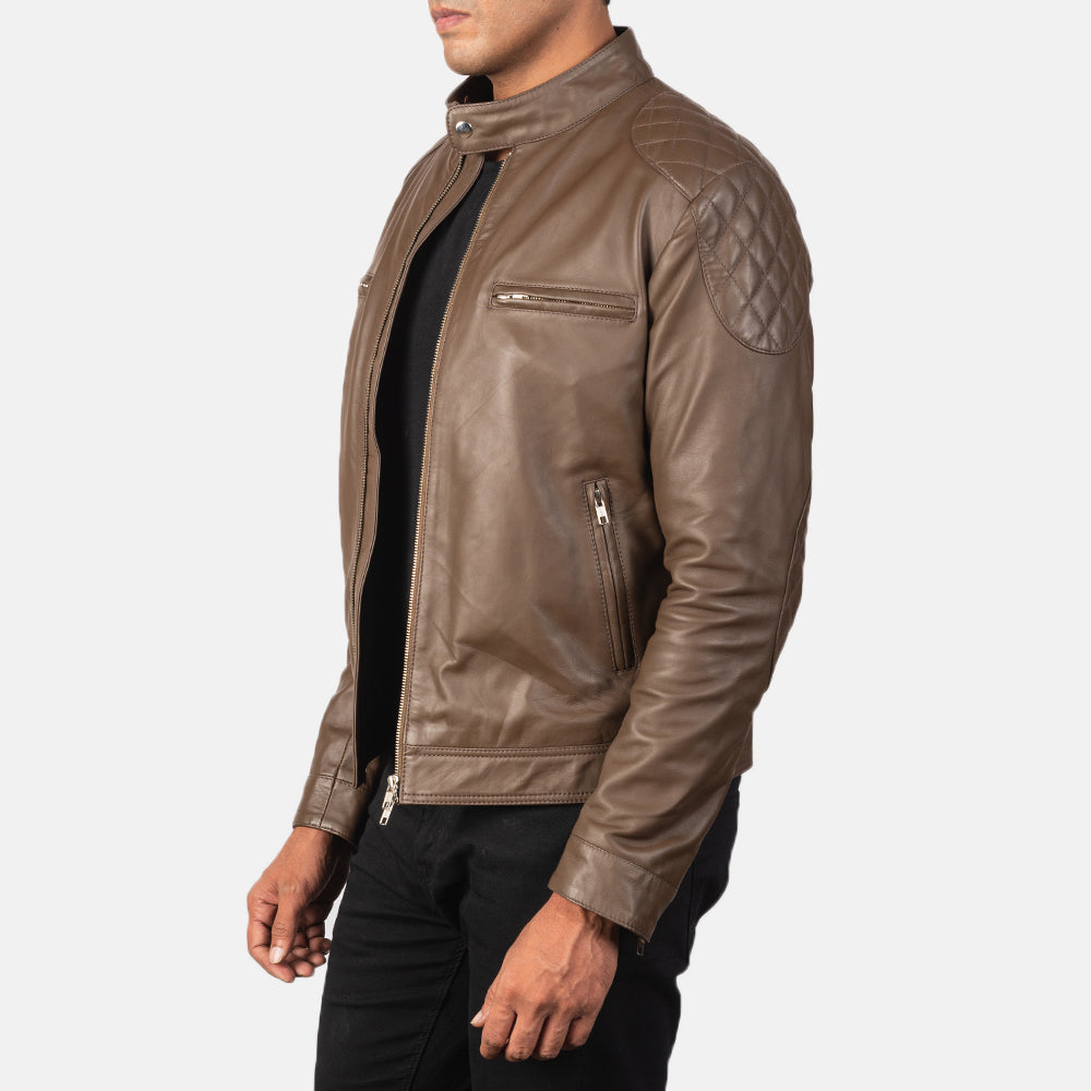 
Dark Brown Sheepskin Leather Biker Jacket - Vue arrière montrant la carrure ajustée et l'ourlet net