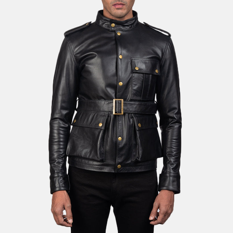Germain Noir Veste en Cuir pour Homme