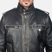 Glen Street Noir Blouson Bomber en Cuir pour Homme - Vue de profil avec coupe de manche ergonomique