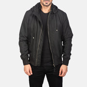 
Hanklin Ma-1 Black Hooded Bomber Jacket in Black Polyester - Vue de face & silhouette ajustée | Acheter en ligne