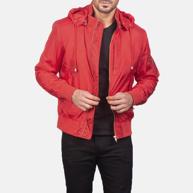 Hanklin MA-1 Rouge Hooded Blouson Bomber en Cuir pour Homme