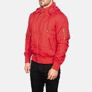 Red Nylon Bomber Jacket - Vue de dos avec coupe ajustée aux épaules &amp; ourlet soigné