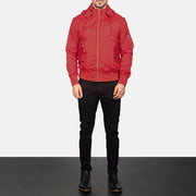 Men's Hanklin Ma-1 Red Hooded Bomber Jacket - Vue de profil avec coupe de manche ergonomique