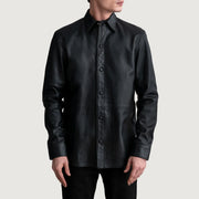 Haven Black Leather Shirt - Vue de profil avec coupe de manche ergonomique