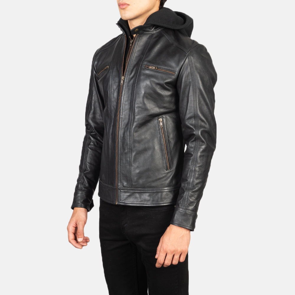 Black Cowhide Leather Biker Jacket - Vue de dos avec coupe ajustée aux épaules &amp; ourlet soigné