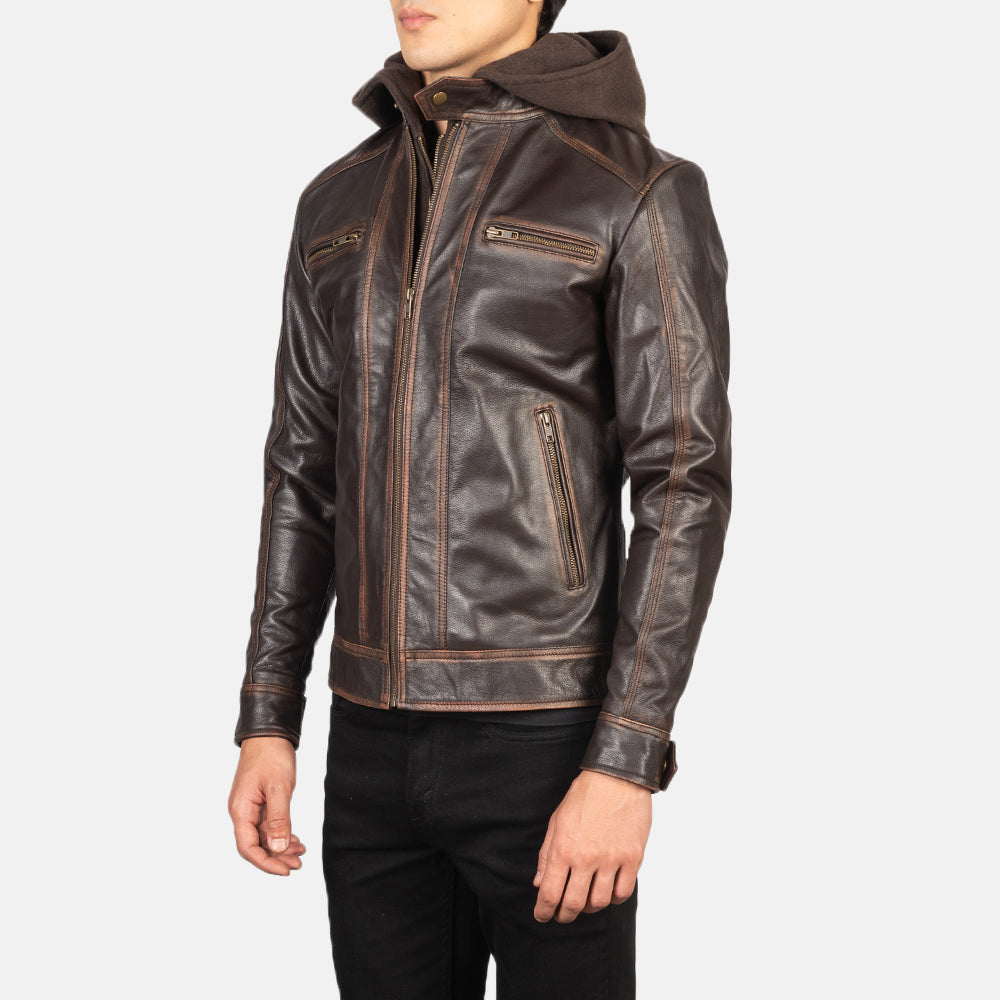 
Vintage Brown Goatskin Leather Biker Jacket - Vue arrière montrant la carrure ajustée et l'ourlet net