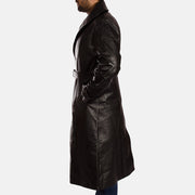 
Vue détaillée of Notch & Button & Waist belt Hardware on Hooligan Noir Trench-coat en Cuir pour Homme