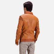 Tan Brown Sheepskin Leather Biker Jacket - Vue de dos avec coupe ajustée aux épaules &amp; ourlet soigné