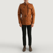 Hunter Camel Marron Fur Veste en Cuir pour Homme - Vue de profil avec coupe de manche ergonomique