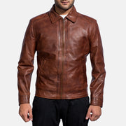 Open hem &amp; Hem Craftsmanship Construction Detail on Men's Inferno Marron Veste en Cuir pour Homme