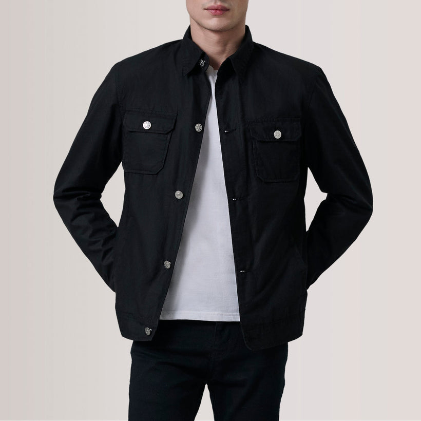 Irwin Noir Waxed Canvas Field Veste en Cuir pour Homme