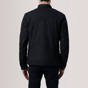 Vue détaillée of Classic Collar &amp; Button Hardware on Irwin Noir Waxed Canvas Field Veste en Cuir pour Homme For Men