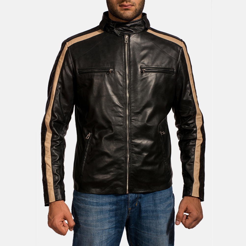 Men's Jack Noir Veste Motard en Cuir pour Homme in Black Sheepskin Leather - Vue de face &amp; silhouette ajustée | Acheter en ligne