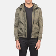 Men's Jimmy Vert Hooded Windbreaker Veste en Cuir pour Homme in Green Nylon - Vue de face &amp; silhouette ajustée | Acheter en ligne