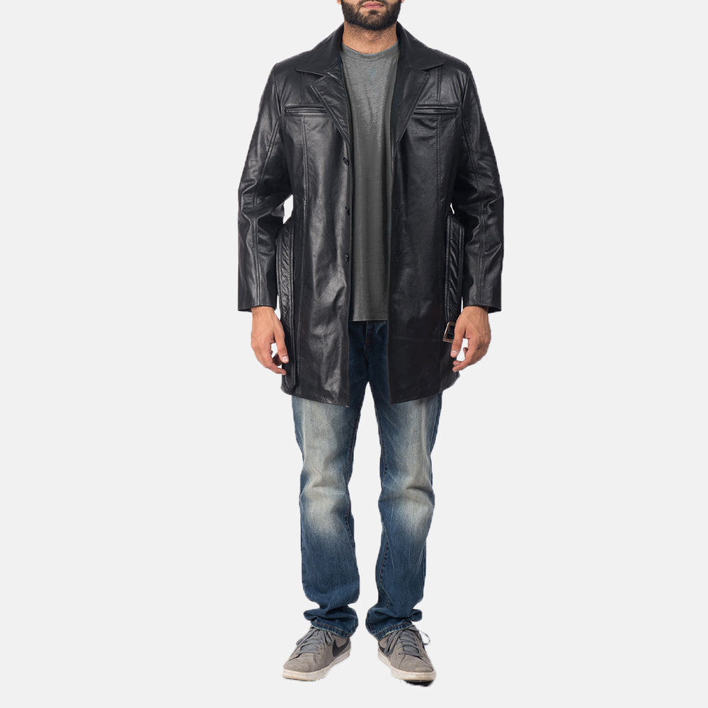 Men's Jordan Noir Manteau en Cuir pour Homme - Vue de profil avec coupe de manche ergonomique