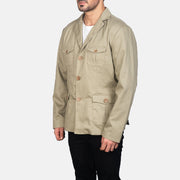 Beige Poly-Cotton Leather Blazer - Vue de dos avec coupe ajustée aux épaules &amp; ourlet soigné