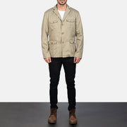 Kajetan Beige Safari Veste en Cuir pour Homme - Vue de profil avec coupe de manche ergonomique