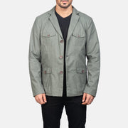 Kajetan Gris Safari Veste en Cuir pour Homme in Grey Poly-Cotton - Vue de face &amp; silhouette ajustée | Acheter en ligne