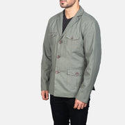 Grey Poly-Cotton Leather Blazer - Vue de dos avec coupe ajustée aux épaules &amp; ourlet soigné