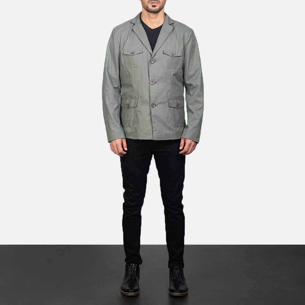 Kajetan Gris Safari Veste en Cuir pour Homme - Vue de profil avec coupe de manche ergonomique